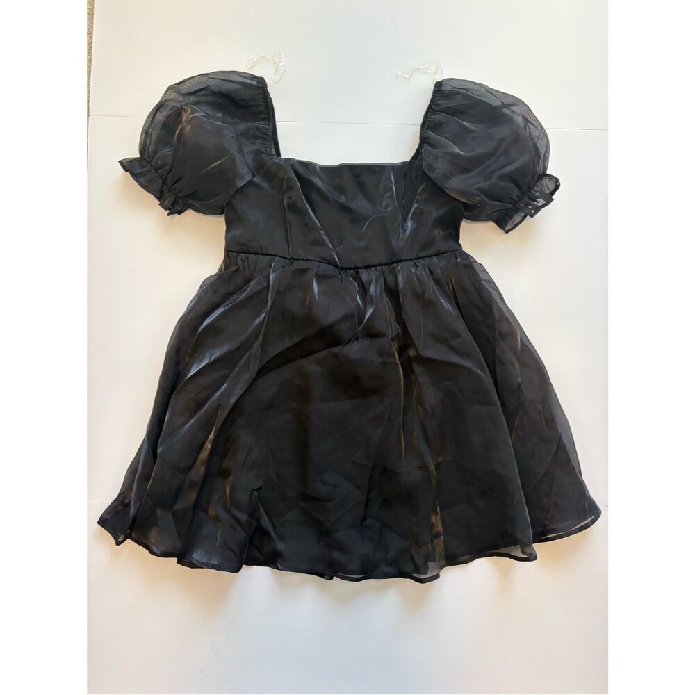 Thirty Thirty Black Chiffon Babydoll Mini Dress Large NWT
